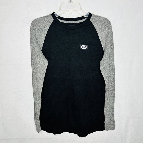 Ecko Unltd Shirt Mens Large Black/Gray Waffle Knit Thermal Long-Sleeve - Picture 1 of 4